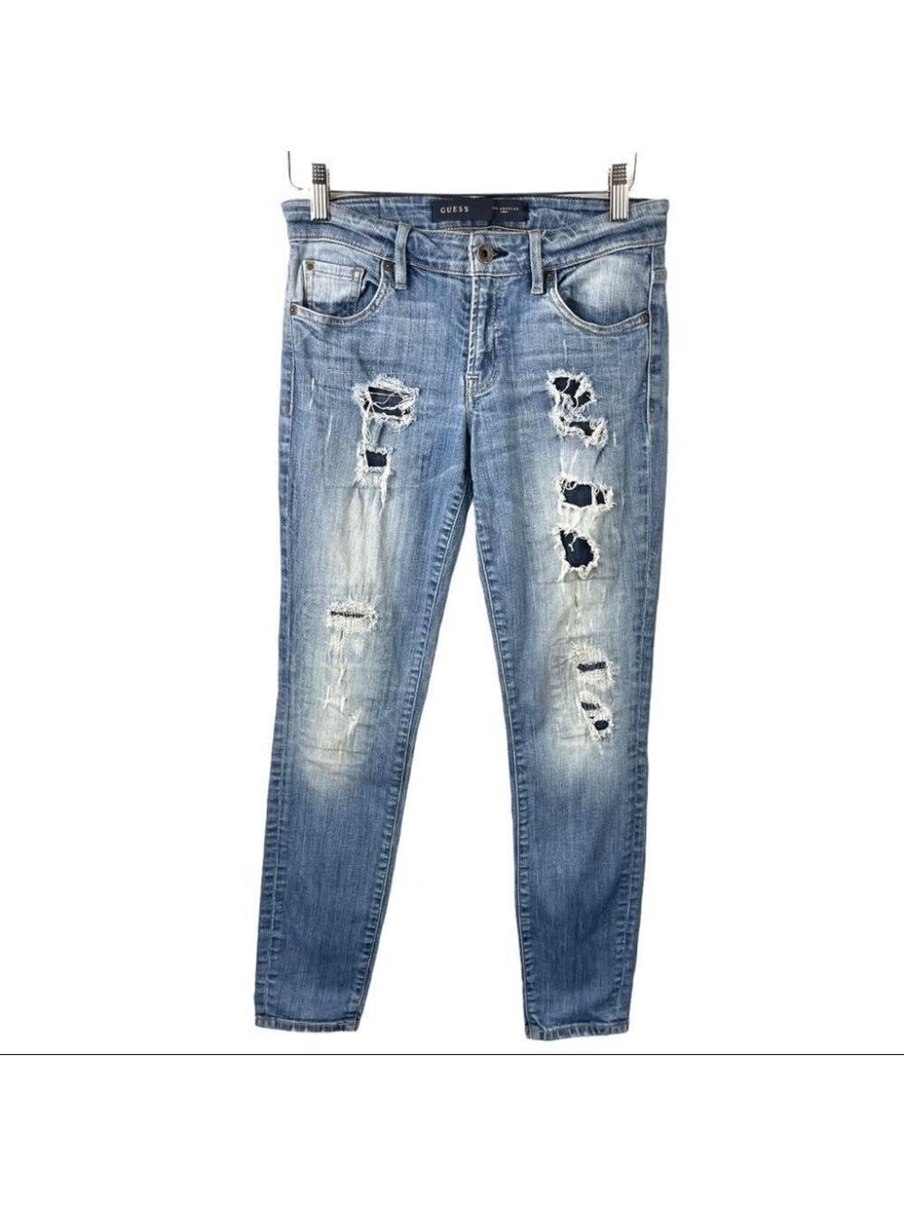 * Guess Distressed Ripped Slim Fit Low Rise Stretch Jeans Size 27